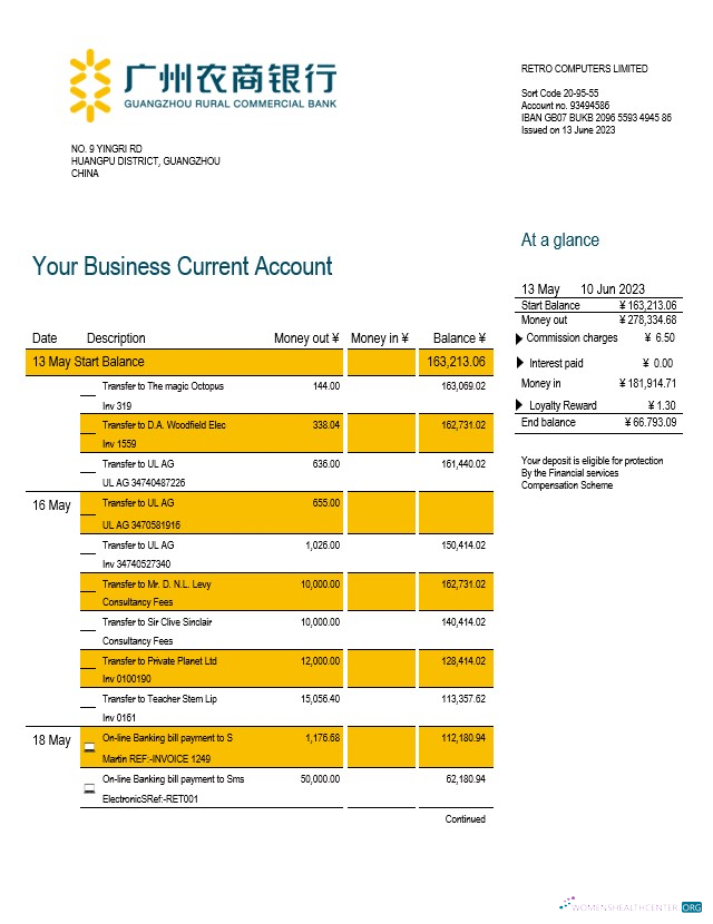 Download Guangzhou Rural Commercial Bank company statement Word and PDF template Photoshop template